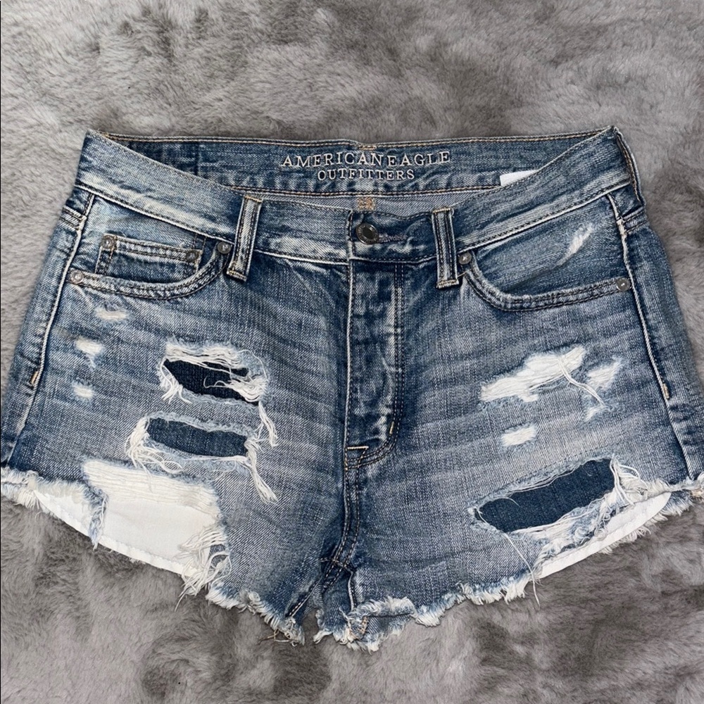American Eagle Outfitters Blue Distressed Jean Shorts